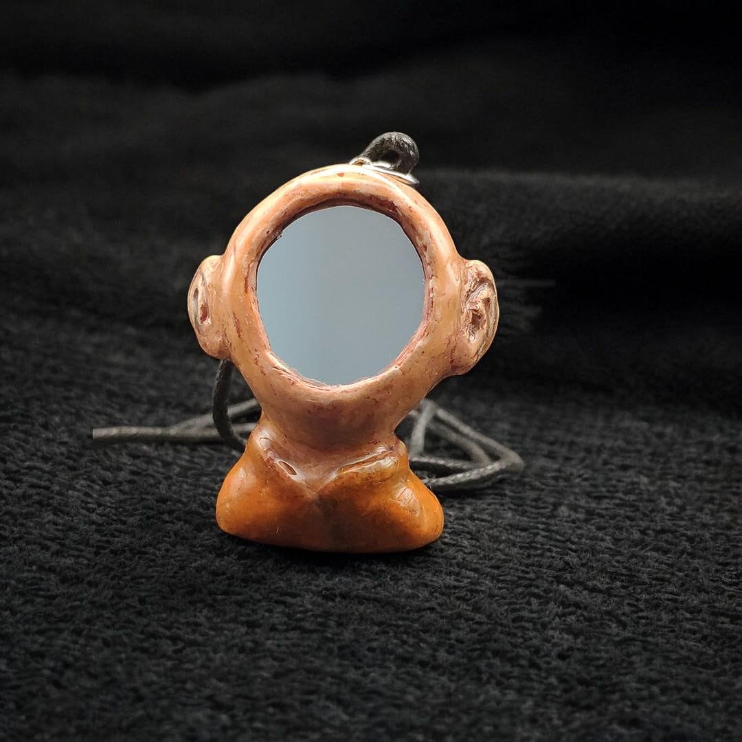 Mirror Face Necklace – Handmade Clay & Resin Surreal Statement Jewelry, Sculptural Fantasy Wearable Art OOAK