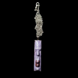 Purple Face Necklace ā Handmade Clay & Resin Surreal Statement Jewelry, Sculptural Artistic Wearable Art with Alloy Pendant / Chain OOAK
