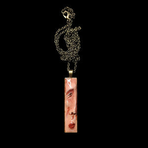 Profile Face Necklace ā Handmade Clay & Resin Surreal Statement Jewelry, Sculptural Wearable Art with Alloy Pendant / Chain OOAK