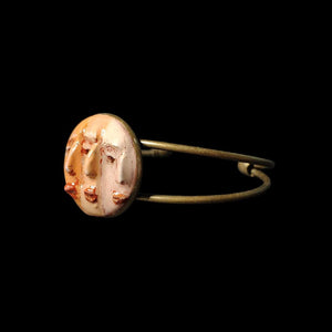 Three Faces Bracelet ā Handmade Clay & Resin Surreal Statement Jewelry, Sculptural Fantasy Wearable Art with Adjustable Copper Band OOAK