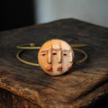 Three Faces Bracelet ā Handmade Clay & Resin Surreal Statement Jewelry, Sculptural Fantasy Wearable Art with Adjustable Copper Band OOAK