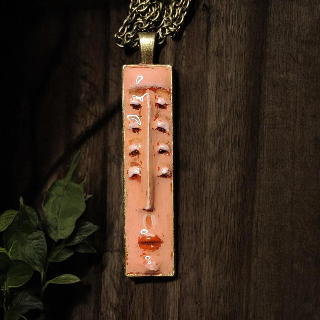 Eight Eyes Necklace – Handmade Clay & Resin Surreal Statement Jewelry, Sculptural Fantasy Wearable Art with Alloy Pendant / Chain