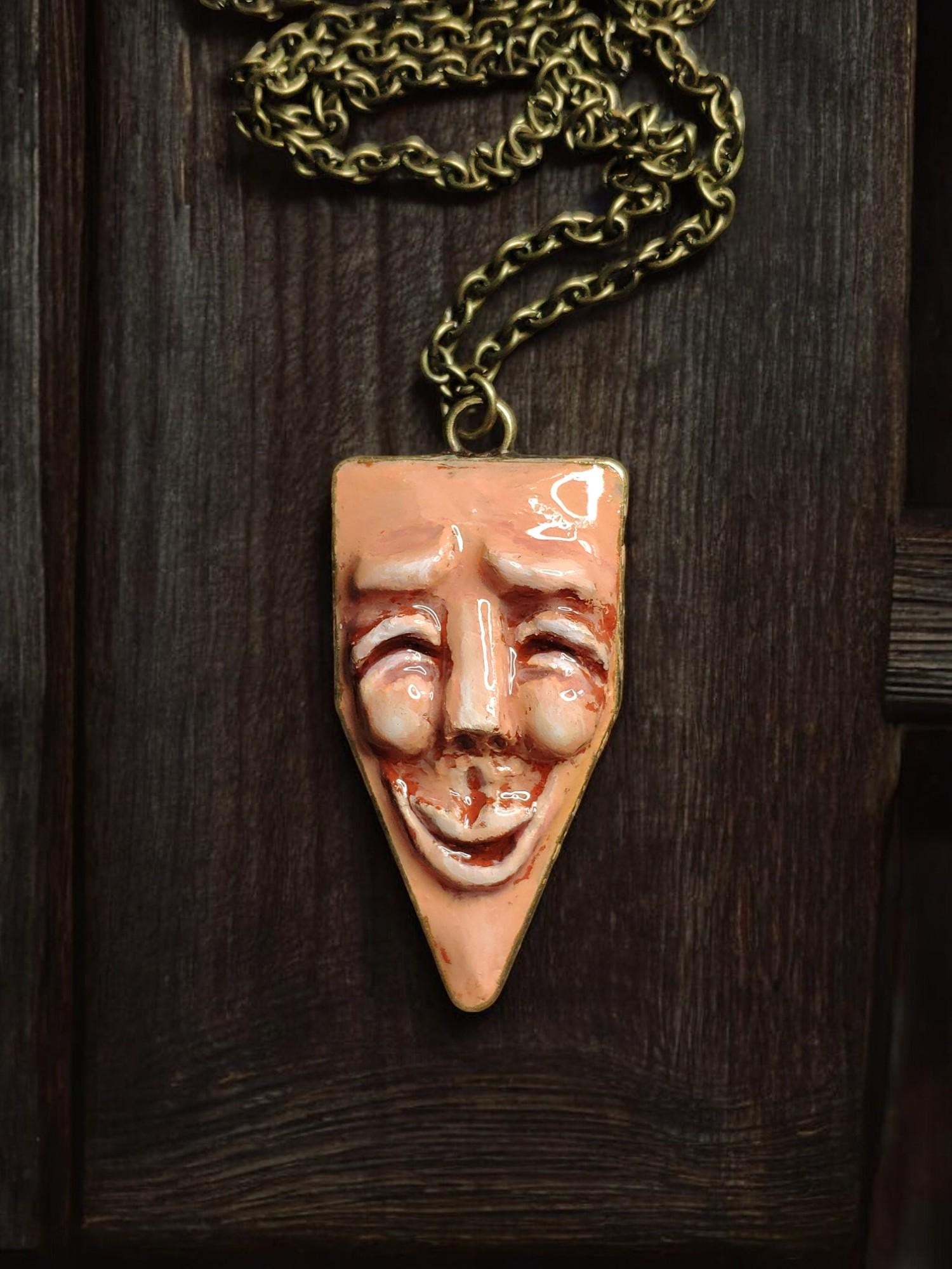 Happy Person Necklace – Handmade Clay & Resin Surreal Statement Jewelry, Sculptural Artistic Wearable Art with Alloy Pendant / Chain OOAK