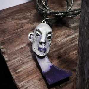 Bald Girl Necklace ā Handmade Clay & Resin Surreal Statement Jewelry, Sculptural Artistic Wearable Art OOAK