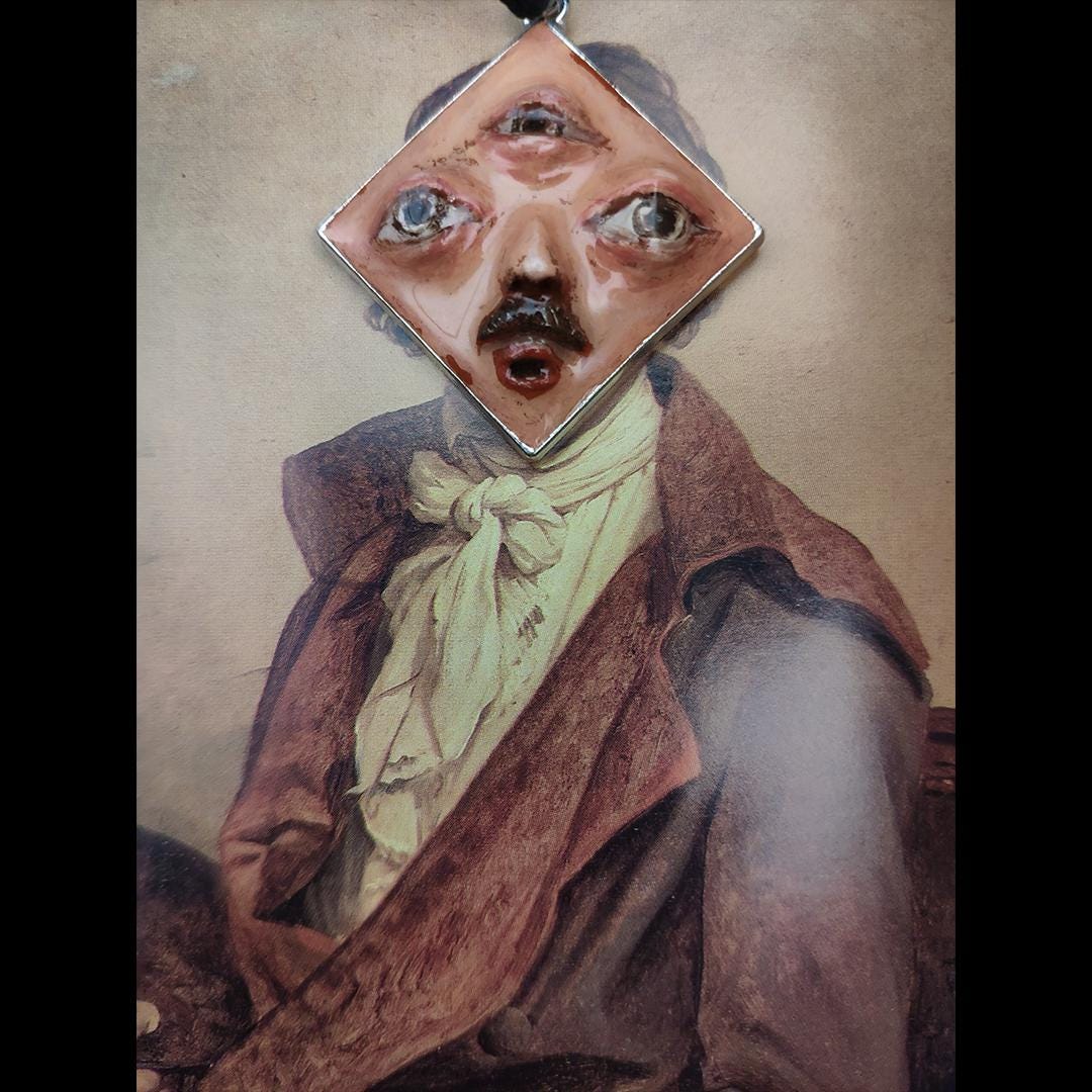 Third Eye Man Necklace ā Handmade Clay & Resin Surreal Statement Jewelry, Sculptural Mystical Wearable Art OOAK