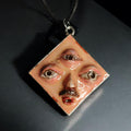 Third Eye Man Necklace ā Handmade Clay & Resin Surreal Statement Jewelry, Sculptural Mystical Wearable Art OOAK