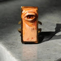 Rectangular One Eye Ring ā Handmade Clay & Resin Surreal Statement Jewelry, Sculptural Wearable Art on Adjustable Stainless Steel Band