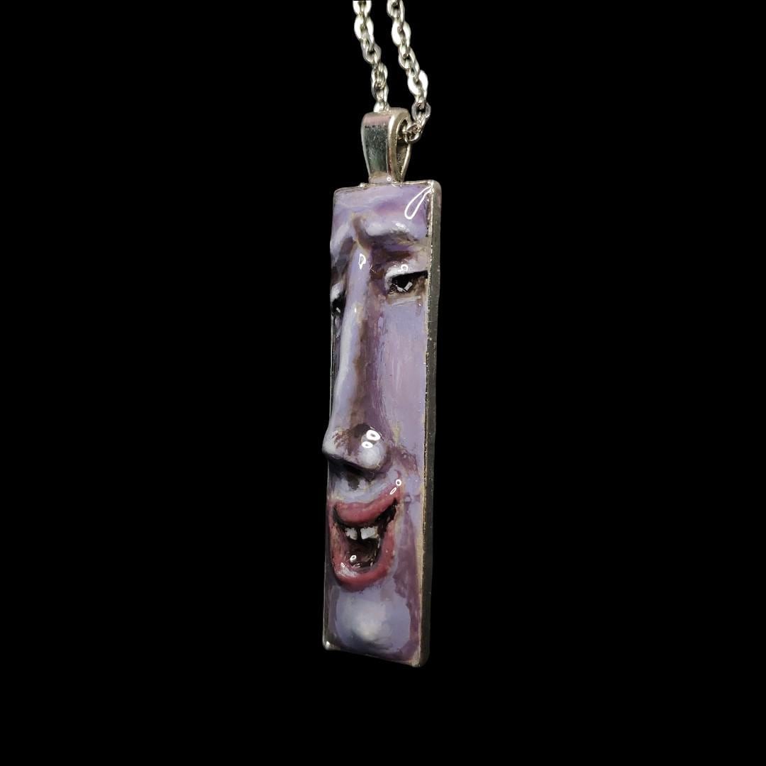 Happy Man Necklace ā Handmade Clay & Resin Surreal Statement Jewelry, Sculptural Artistic Wearable Art with Alloy Pendant / Chain OOAK