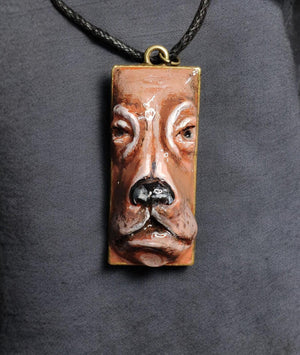 Dog Human Chimera Necklace ā Handmade Clay & Resin Surreal Statement Jewelry, Sculptural Fantasy Wearable Art OOAK