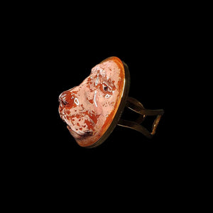 Human Dog Chimera Ring ā Handmade Clay Surreal Statement Jewelry, Sculptural Fantasy Wearable Art on Adjustable Stainless Steel Band OOAK