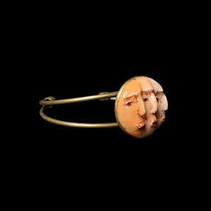 Three Faces Bracelet ā Handmade Clay & Resin Surreal Statement Jewelry, Sculptural Fantasy Wearable Art with Adjustable Copper Band OOAK