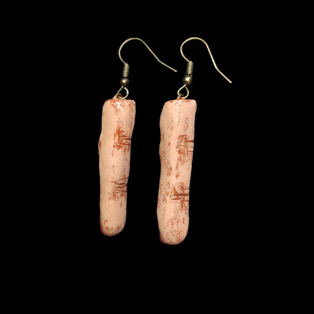 Red Nail Finger Earrings ā Handmade Clay & Resin Surreal Statement Jewelry, Sculptural Wearable Art with Zinc Alloy Hooks OOAK