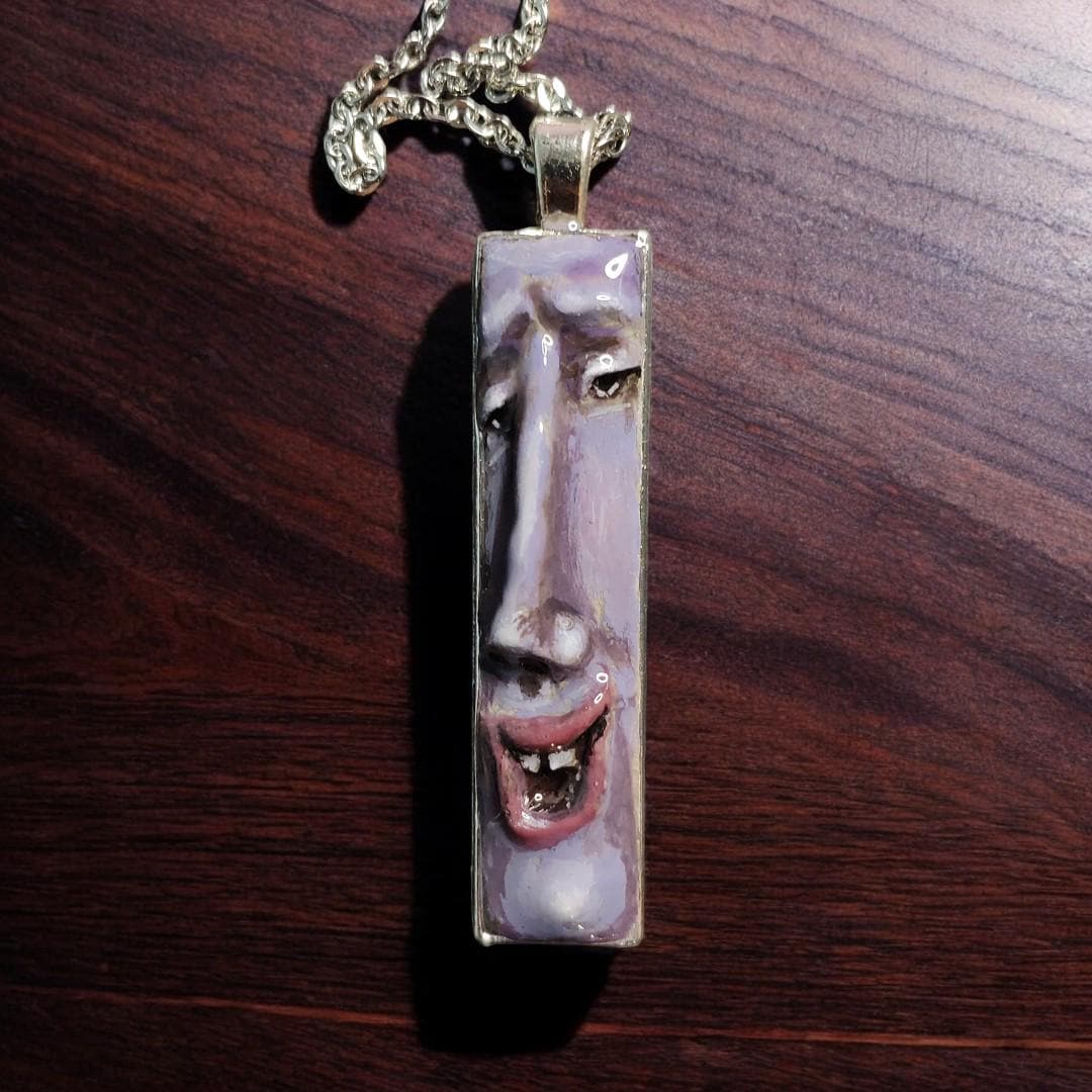 Happy Man Necklace – Handmade Clay & Resin Surreal Statement Jewelry, Sculptural Artistic Wearable Art with Alloy Pendant / Chain OOAK