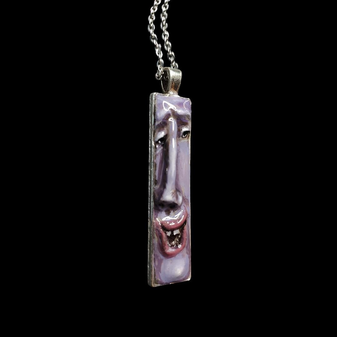 Happy Man Necklace ā Handmade Clay & Resin Surreal Statement Jewelry, Sculptural Artistic Wearable Art with Alloy Pendant / Chain OOAK