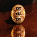 Oval Three Eyes Ring ā Handmade Clay & Resin Surreal Statement Jewelry, Sculptural Fantasy Wearable Art on Adjustable Stainless Steel Band