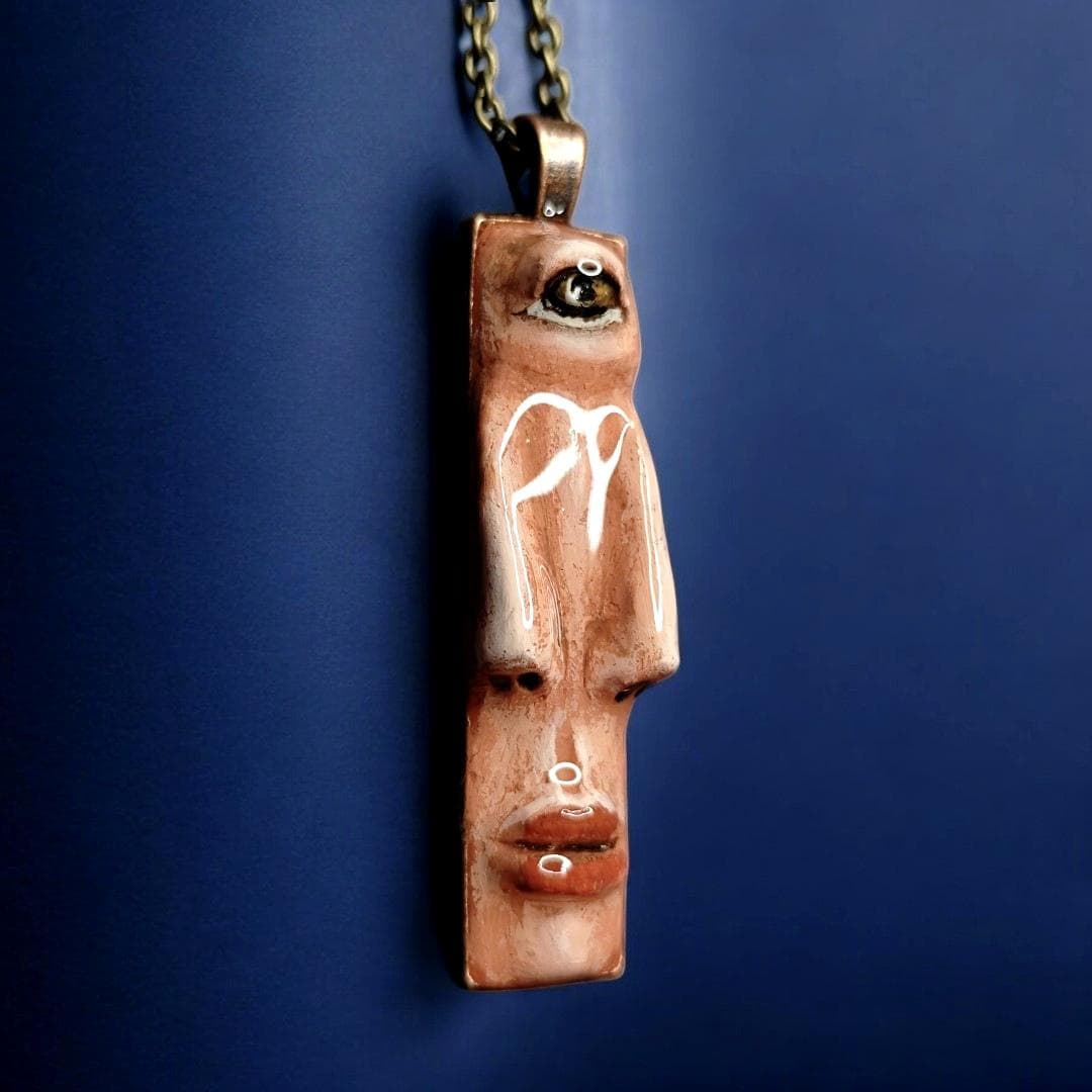 Double Nose Necklace ā Handmade Clay & Resin Surreal Statement Jewelry, Sculptural Wearable Art with Alloy Pendant / Chain OOAK