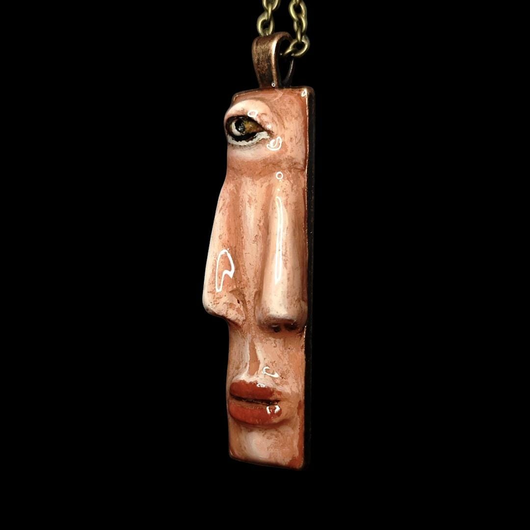 Double Nose Necklace ā Handmade Clay & Resin Surreal Statement Jewelry, Sculptural Wearable Art with Alloy Pendant / Chain OOAK