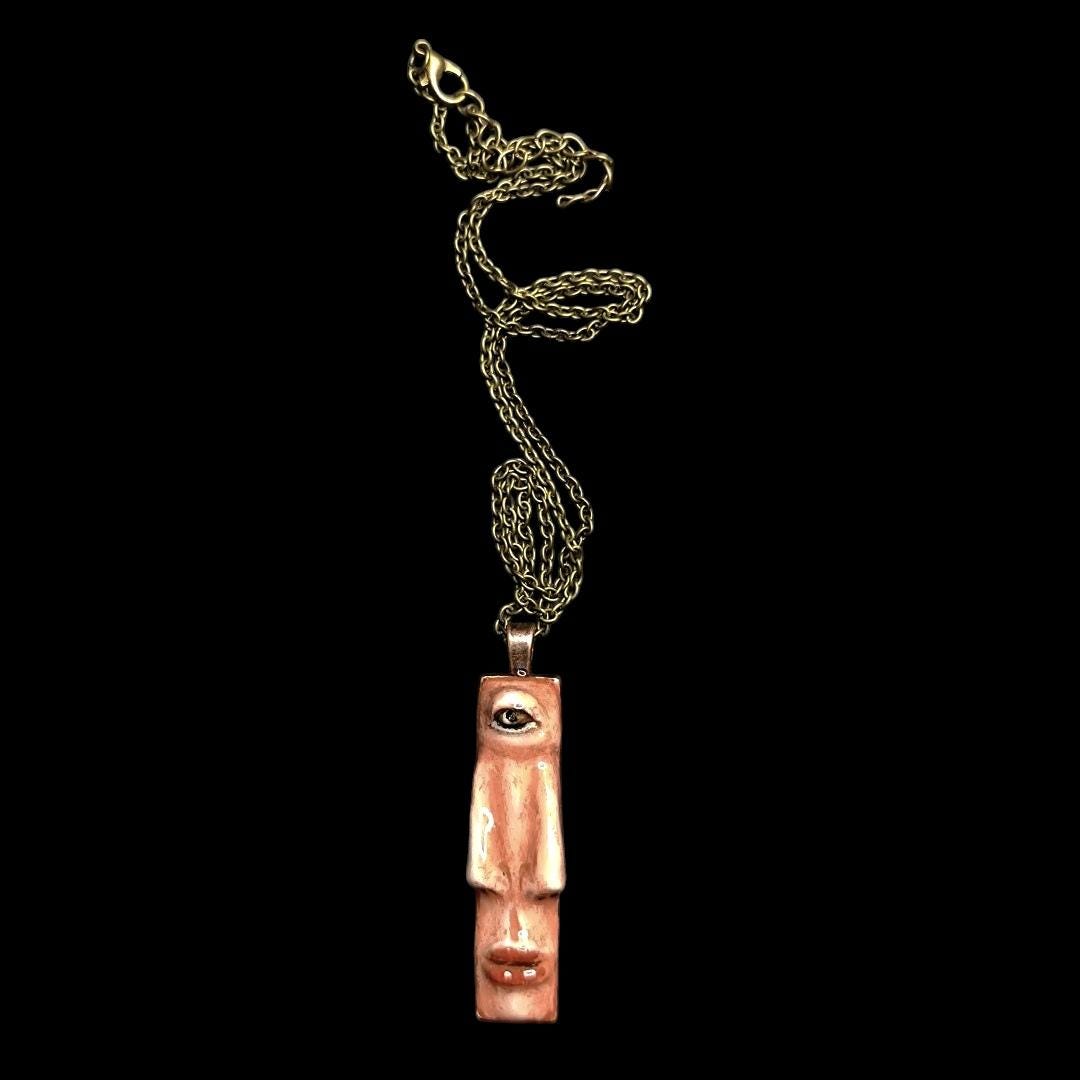 Double Nose Necklace ā Handmade Clay & Resin Surreal Statement Jewelry, Sculptural Wearable Art with Alloy Pendant / Chain OOAK