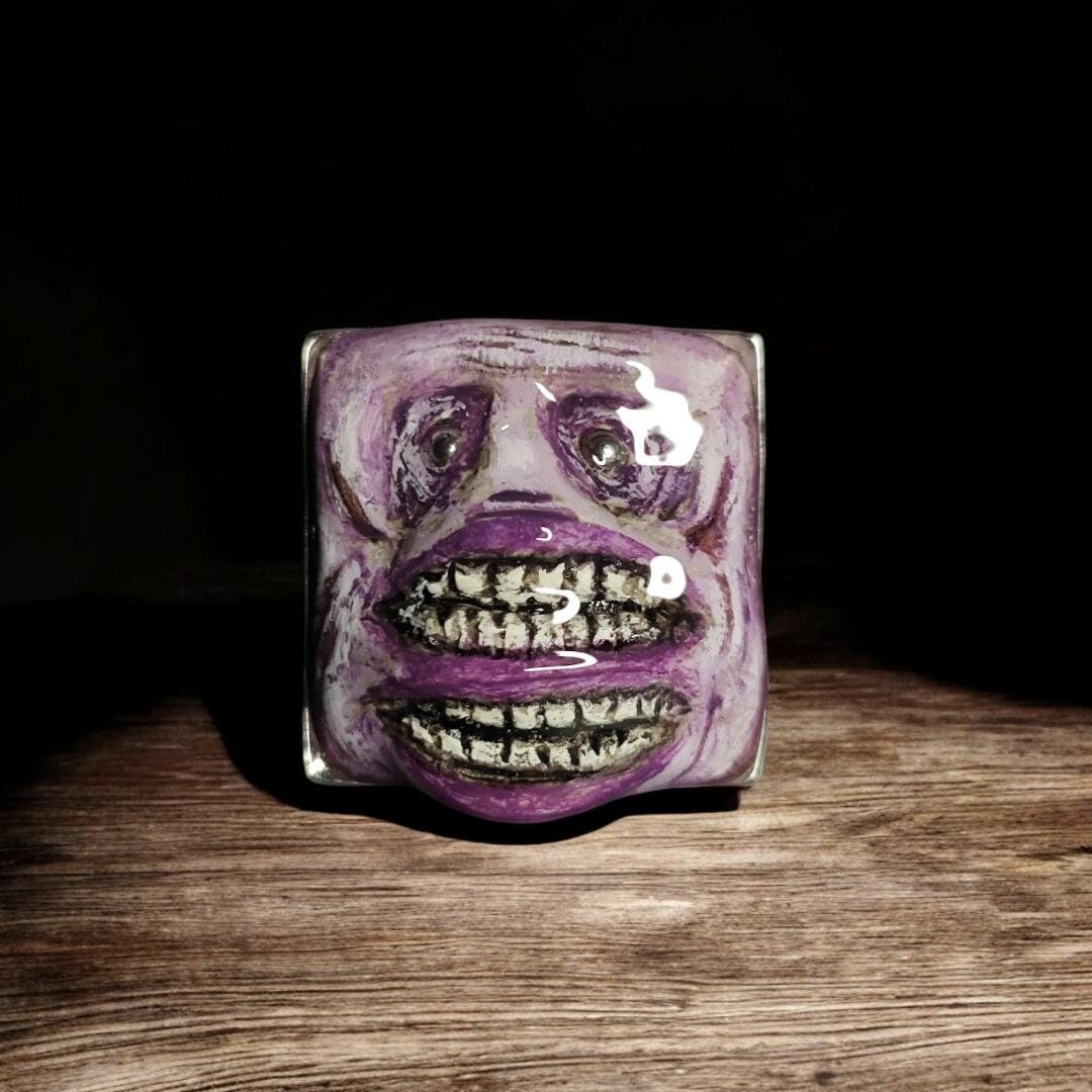 Two Mouths Monster Ring – Handmade Clay & Resin Dark Surreal Statement Jewelry, Sculptural Fantasy Wearable Art on Stainless Steel Band OOAK