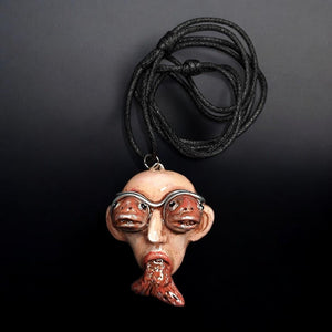 Fish Through Face Necklace ā Handmade Clay & Resin Surreal Statement Jewelry, Sculptural Wearable Art OOAK