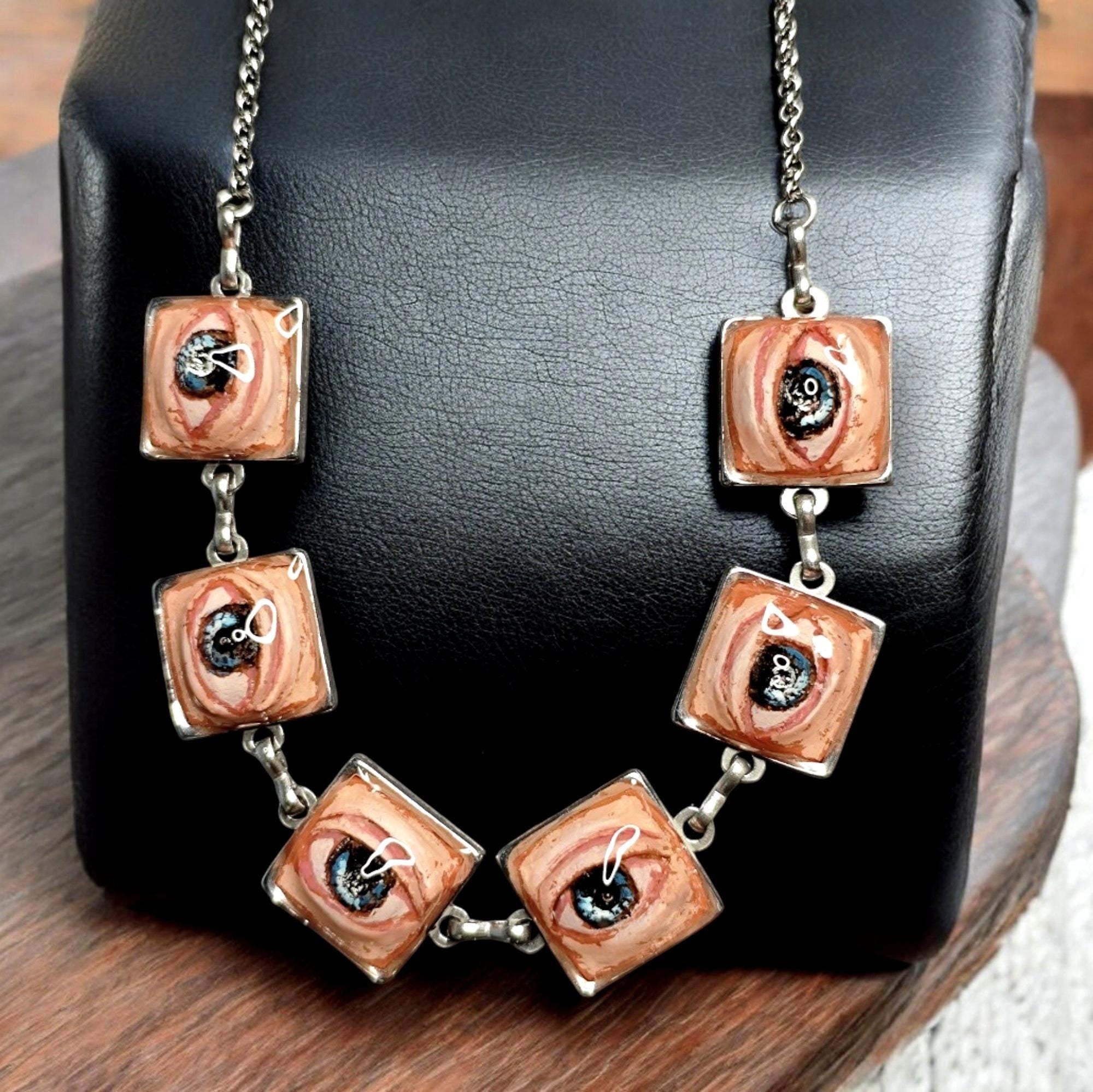 Six Eyes Necklace – Handmade Clay & Resin Surreal Statement Jewelry, Sculptural Fantasy Wearable Art with Stainless Steel Pendant / Chain