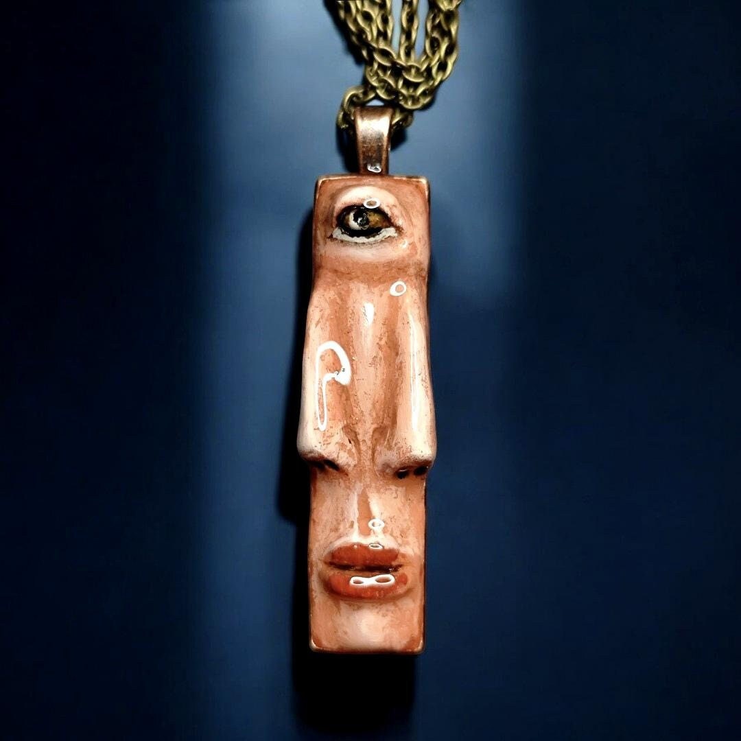 Double Nose Necklace – Handmade Clay & Resin Surreal Statement Jewelry, Sculptural Wearable Art with Alloy Pendant / Chain OOAK