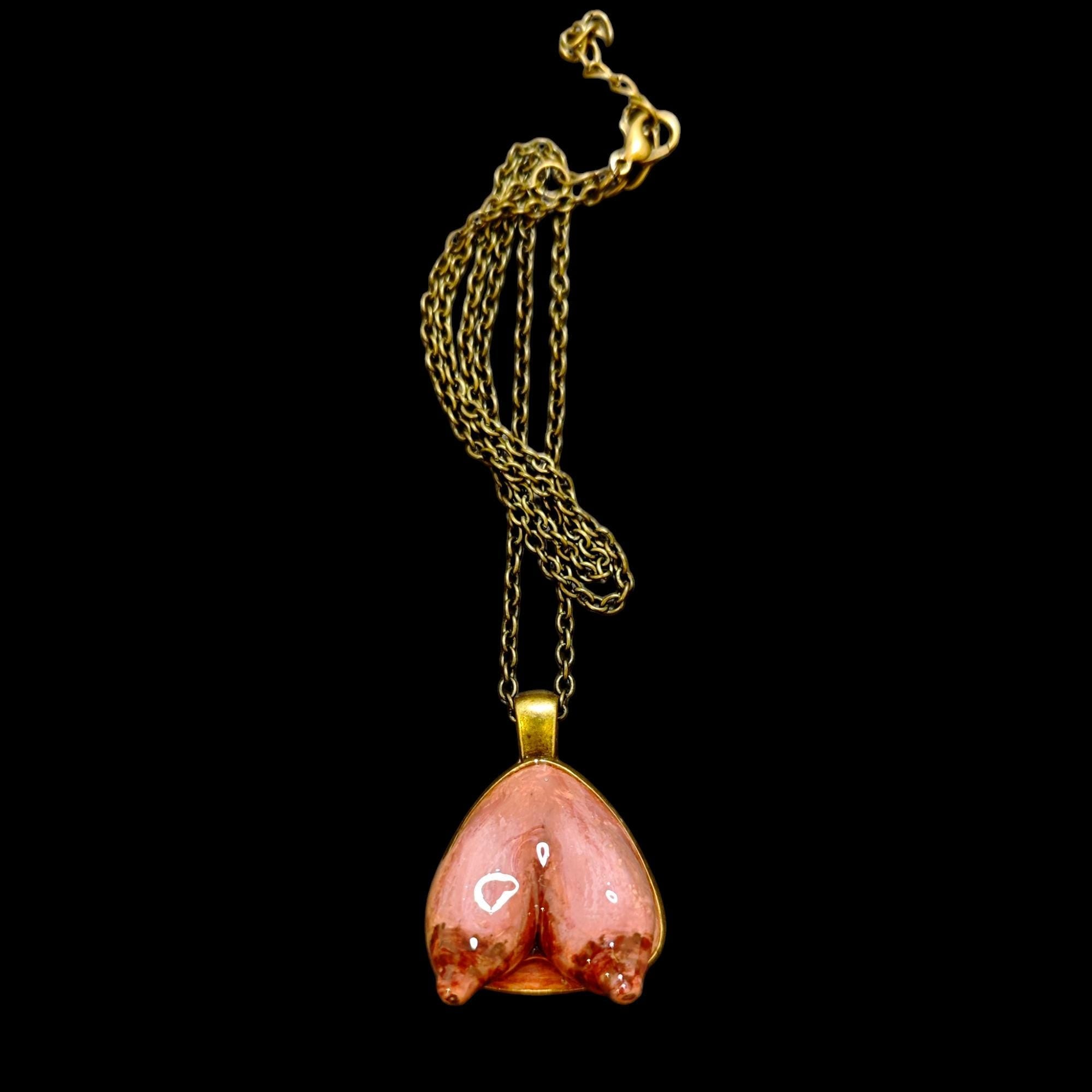 Feminine Form Necklace ā Handmade Clay & Resin Surreal Body-Inspired Statement Jewelry, Sculptural Wearable Art with Alloy Pendant / Chain