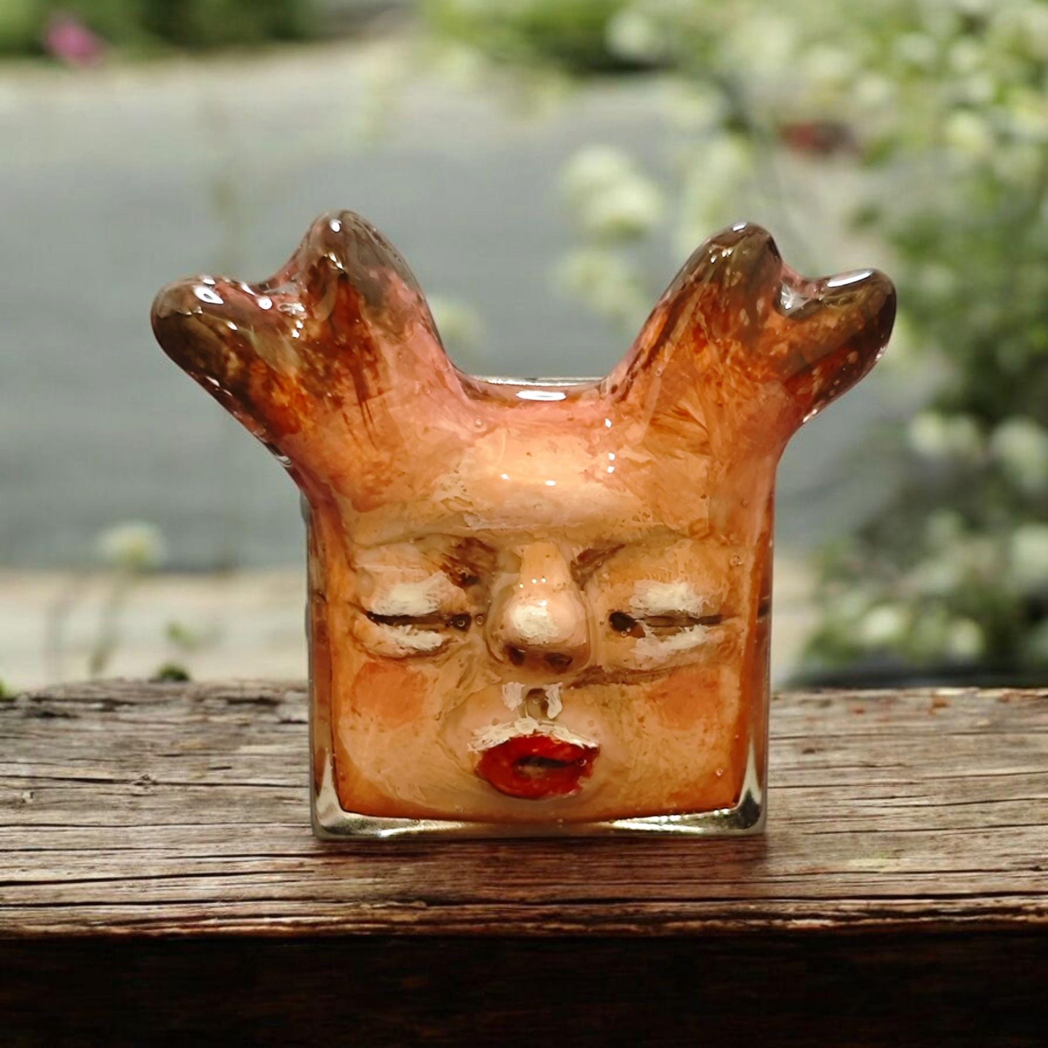 Human Deer Chimera Ring – Handmade Clay Surreal Statement Jewelry, Sculptural Fantasy Wearable Art, Adjustable Stainless Steel Band OOAK