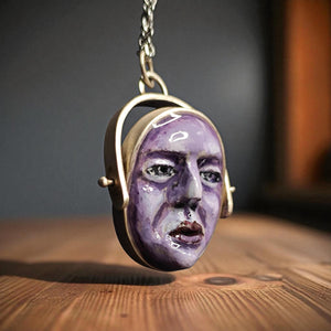 Two Faces Pendant – Handmade Clay Surreal Necklace, Mythic Statement Jewelry with 925 Sterling Silver Pendant / Chain OOAK