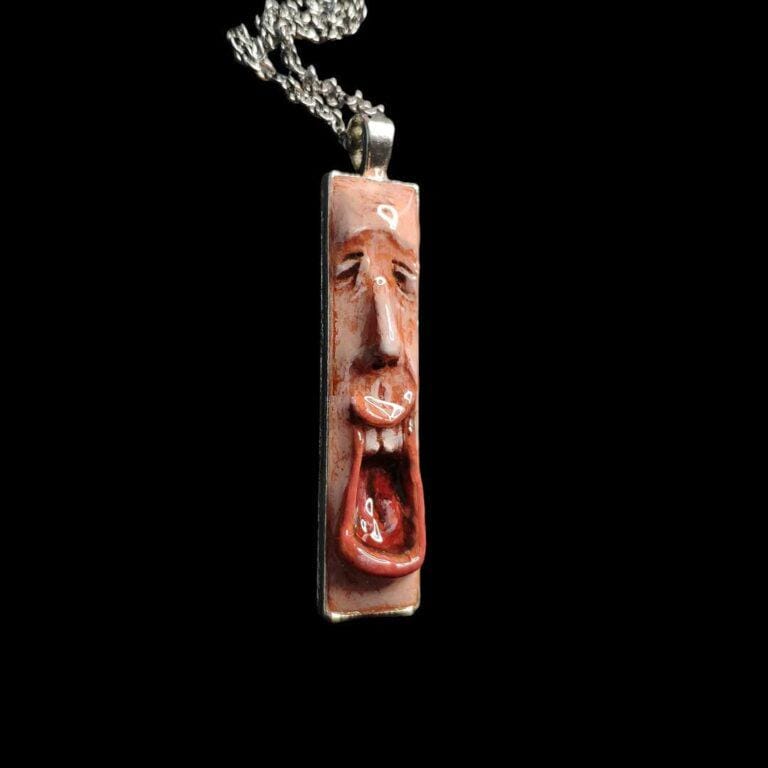 Laughing Man Necklace – Handmade Clay & Resin Surreal Statement Jewelry, Sculptural Wearable Art with Alloy Pendant / Chain OOAK