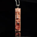 Laughing Man Necklace ā Handmade Clay & Resin Surreal Statement Jewelry, Sculptural Wearable Art with Alloy Pendant / Chain OOAK