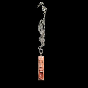Laughing Man Necklace ā Handmade Clay & Resin Surreal Statement Jewelry, Sculptural Wearable Art with Alloy Pendant / Chain OOAK