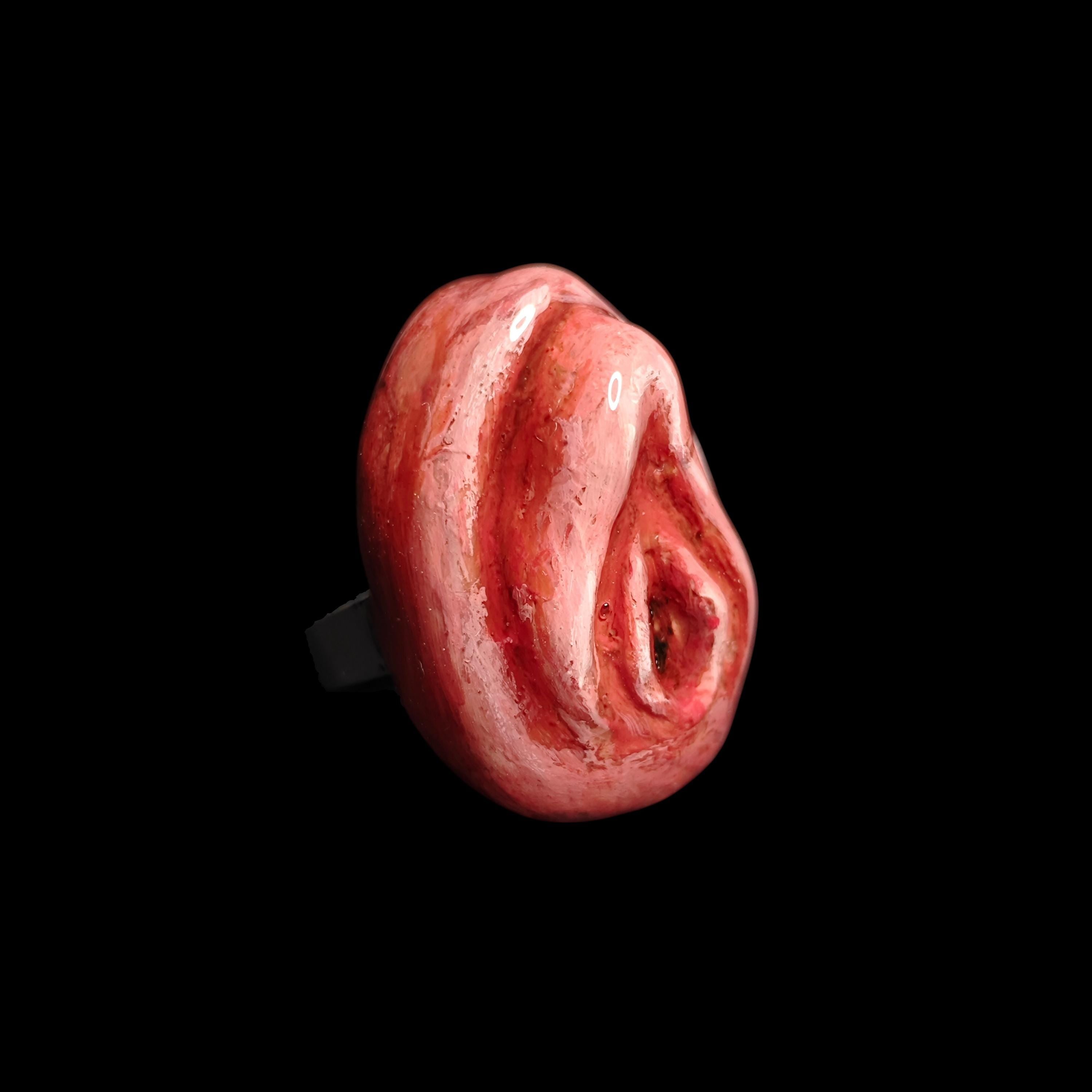 Feminine Form Ring ā Handmade Clay & Resin Surreal Body-Inspired Statement Jewelry, Sculptural Wearable Art on Adjustable Stainless Steel