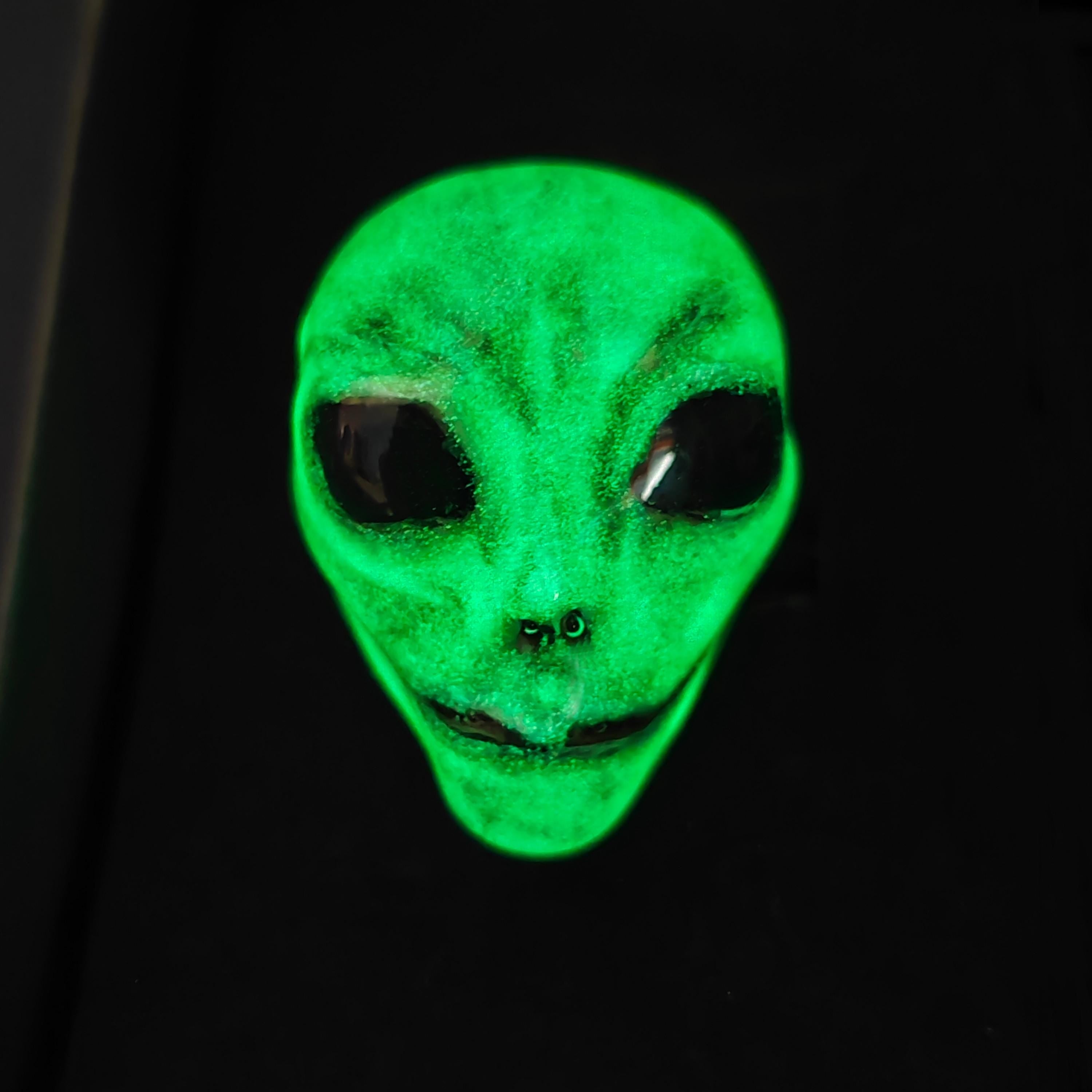 Cosmic Glow Ring ā Handmade Clay & Resin Alien-Inspired Jewelry, Surreal Fantasy Wearable Art on Adjustable Stainless Steel Band