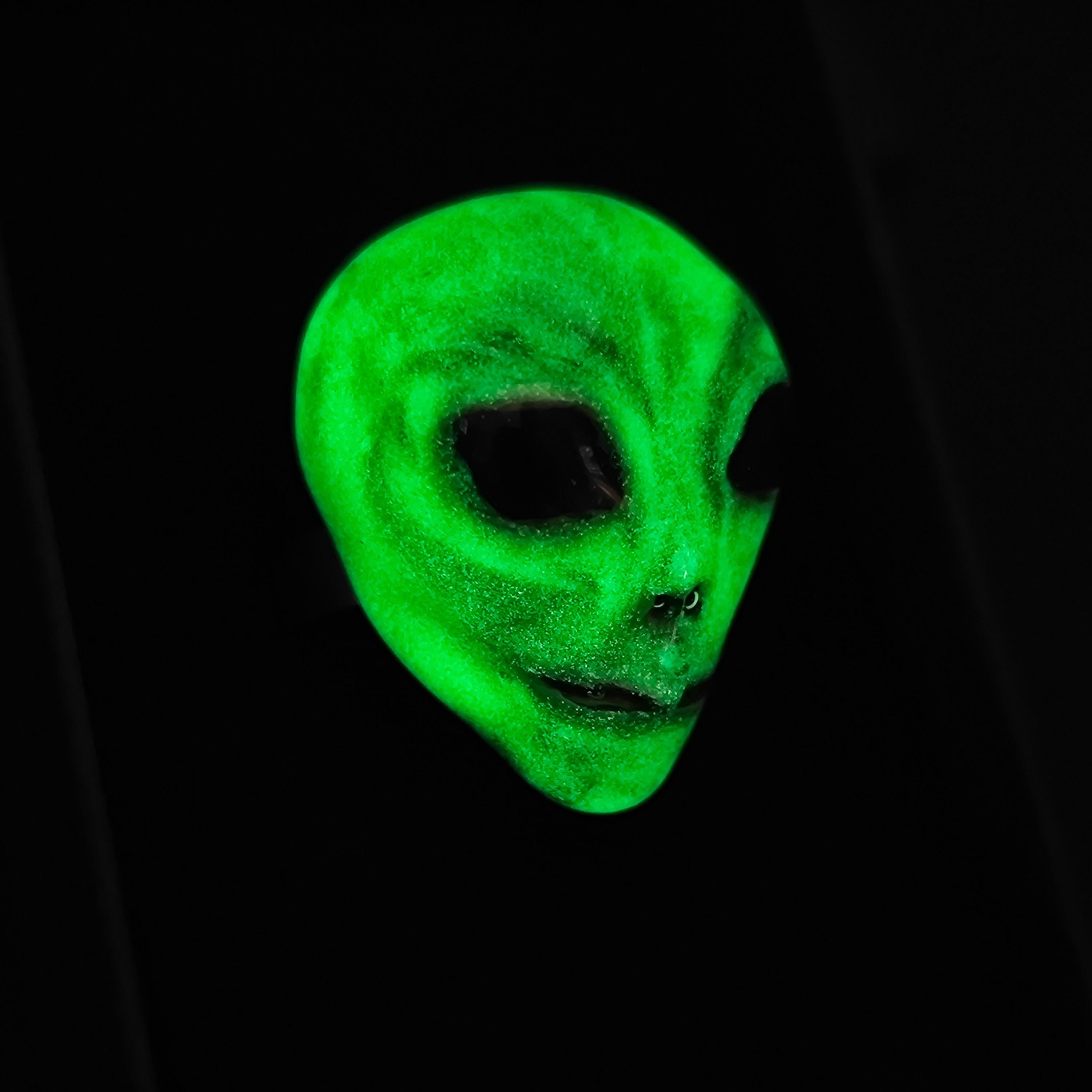 Cosmic Glow Ring ā Handmade Clay & Resin Alien-Inspired Jewelry, Surreal Fantasy Wearable Art on Adjustable Stainless Steel Band