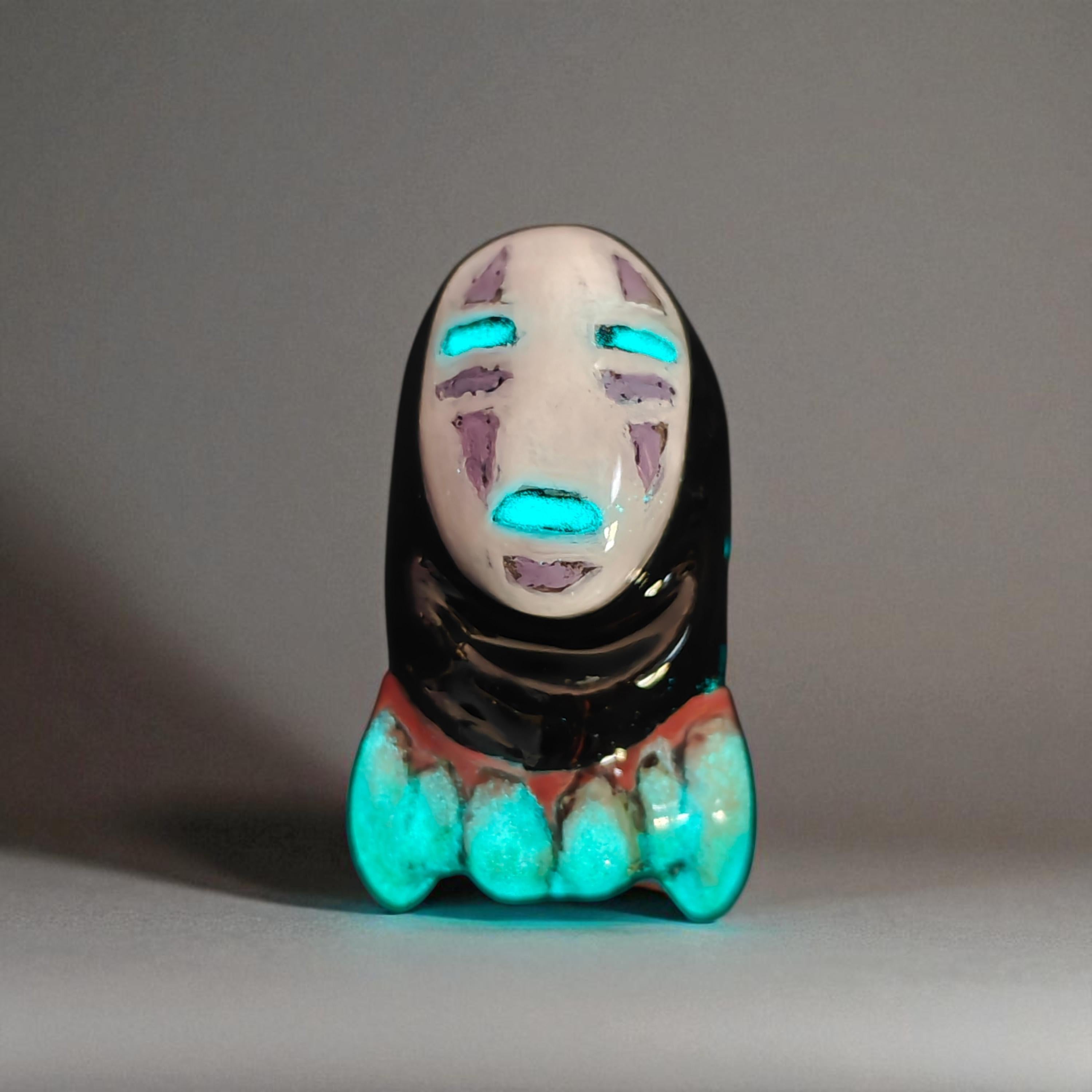 No Face Glow Ring ā Handmade Clay Dark Surreal Statement Jewelry, Sculptural Fantasy Wearable Art on Adjustable Stainless Steel Band OOAK