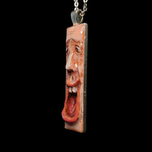 Laughing Man Necklace ā Handmade Clay & Resin Surreal Statement Jewelry, Sculptural Wearable Art with Alloy Pendant / Chain OOAK