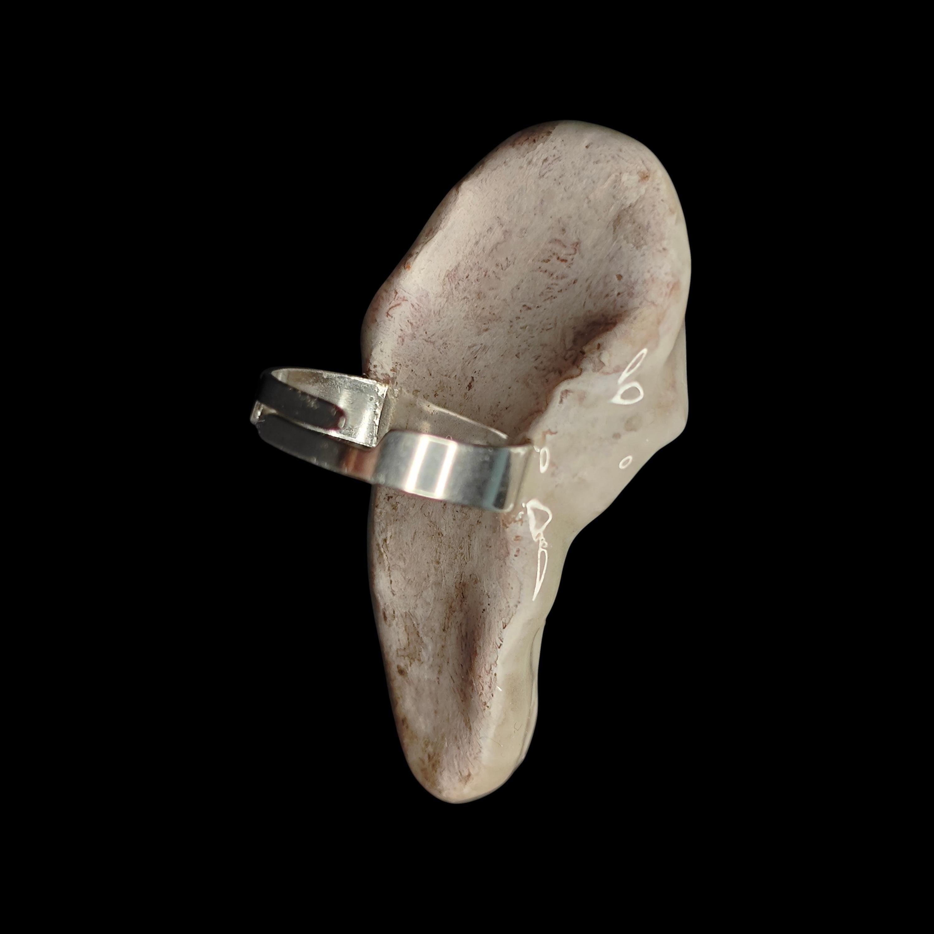Scream Mask Glow Ring ā Handmade Clay & Resin Horror Statement Jewelry, Dark Surreal Wearable Art on Adjustable Stainless Steel Band OOAK