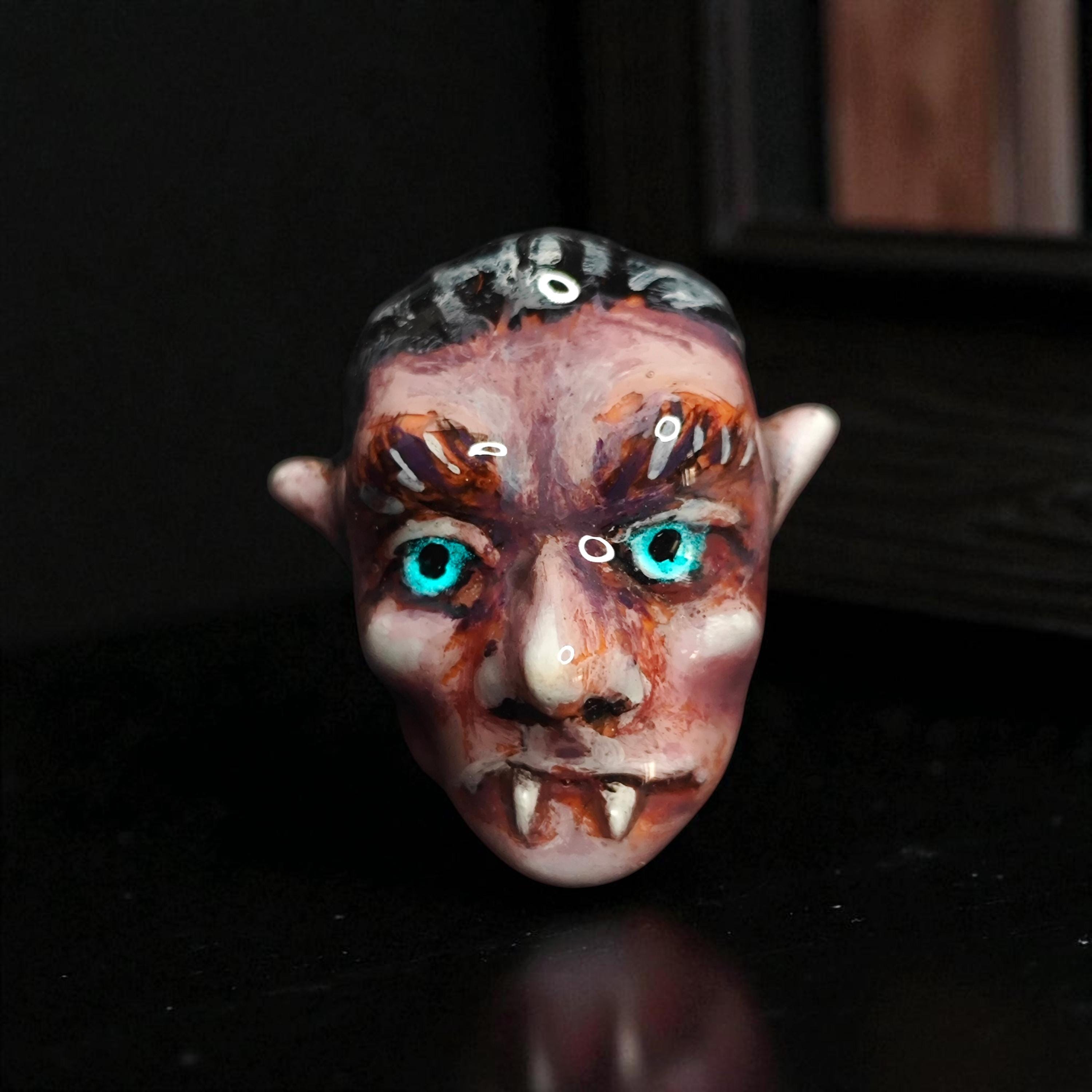 Gothic Glow Ring – Handmade Clay & Resin Statement Jewelry, Dark Surreal Wearable Art with Adjustable Stainless Steel Band OOAK