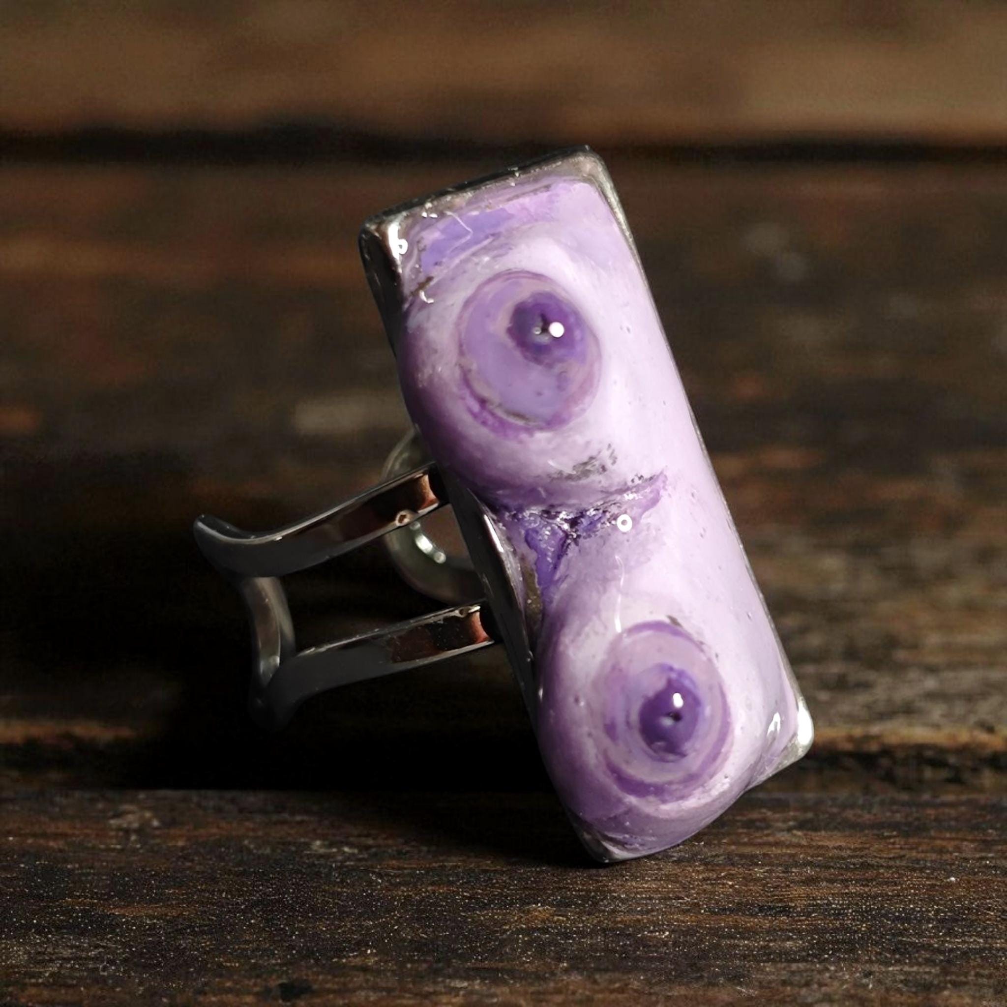 Body Form Ring ā Handmade Clay & Resin Surreal Statement Jewelry, Sculptural Artistic Wearable Art on Adjustable Stainless Steel Band