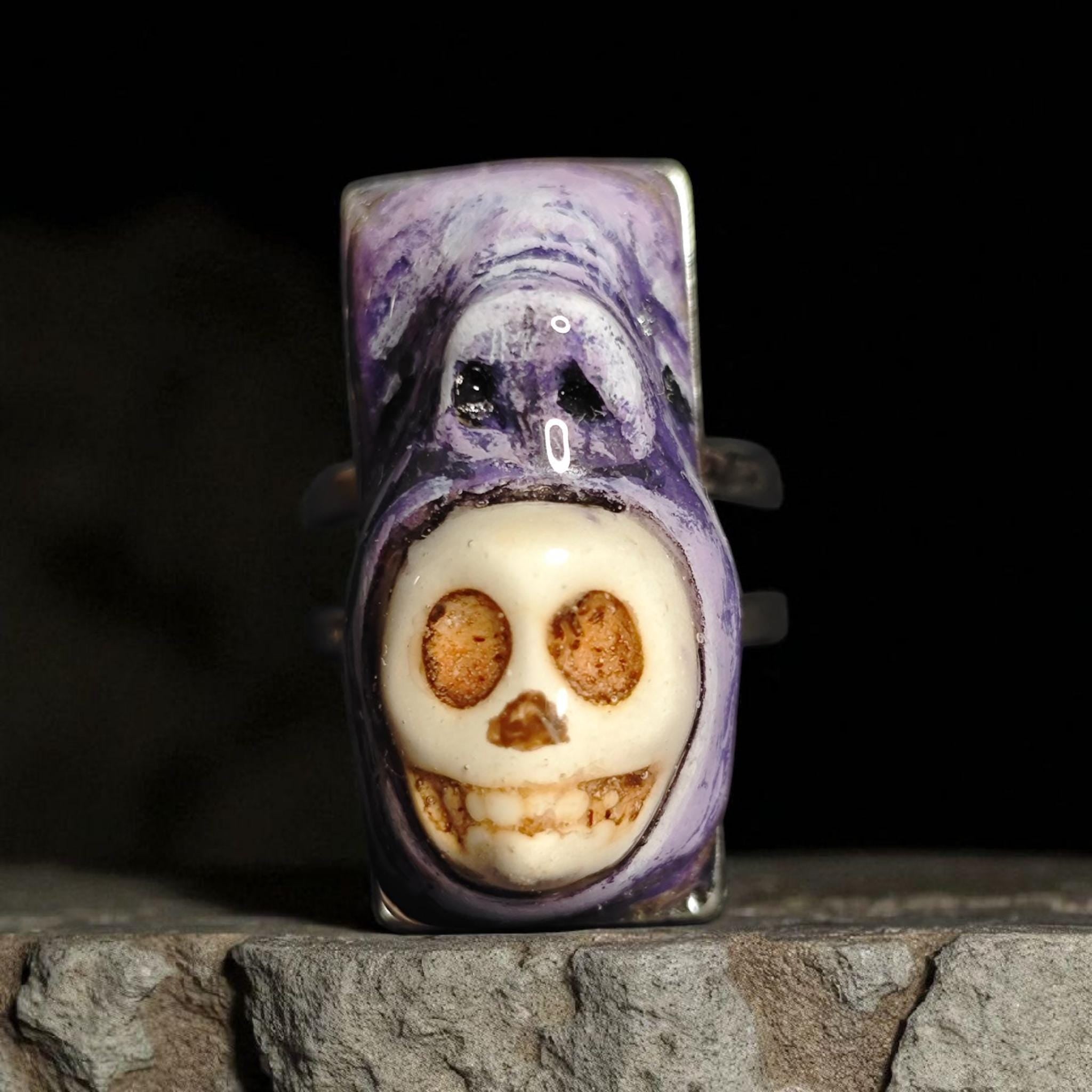 Surreal Statement Ring – Handmade Clay & Resin Wearable Art, Dark Fantasy Sculptural Jewelry on Adjustable Stainless Steel Band OOAK