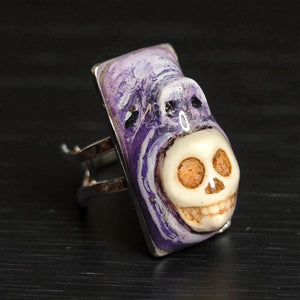 Surreal Statement Ring ā Handmade Clay & Resin Wearable Art, Dark Fantasy Sculptural Jewelry on Adjustable Stainless Steel Band OOAK