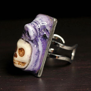 Surreal Statement Ring ā Handmade Clay & Resin Wearable Art, Dark Fantasy Sculptural Jewelry on Adjustable Stainless Steel Band OOAK