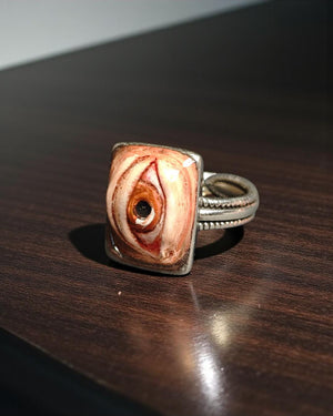 Eye Ring ā Handmade Clay & Resin Surreal Statement Jewelry, Sculptural Fantasy Wearable Art on Sterling Silver S925 Band