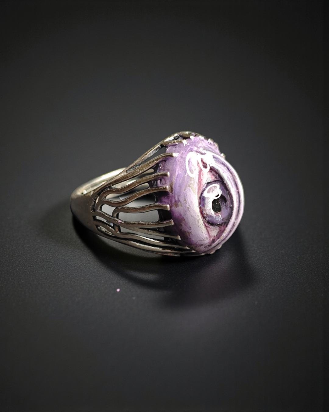 Eye Ring ā Handmade Clay & Resin Surreal Statement Jewelry, Sculptural Fantasy Wearable Art on Sterling Silver S925 Band