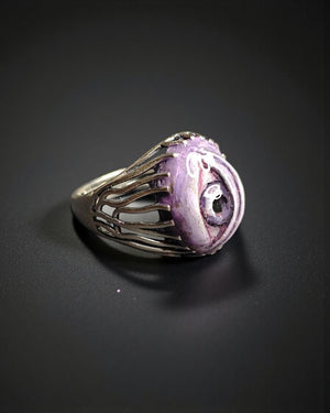 Eye Ring ā Handmade Clay & Resin Surreal Statement Jewelry, Sculptural Fantasy Wearable Art on Sterling Silver S925 Band