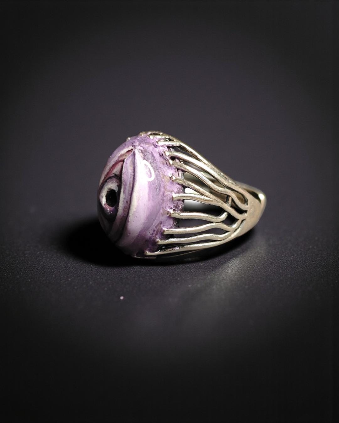 Eye Ring ā Handmade Clay & Resin Surreal Statement Jewelry, Sculptural Fantasy Wearable Art on Sterling Silver S925 Band