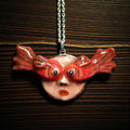 Face with Fish Eye Necklace ā Handmade Clay Surreal Statement Jewelry, Sculptural Wearable Art with Sterling Silver S925 Pendant / Chain