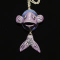 Fish Necklace ā Handmade Clay & Resin Surreal Statement Jewelry, Sculptural Wearable Art with Sterling Silver S925 Pendant / Chain OOAK