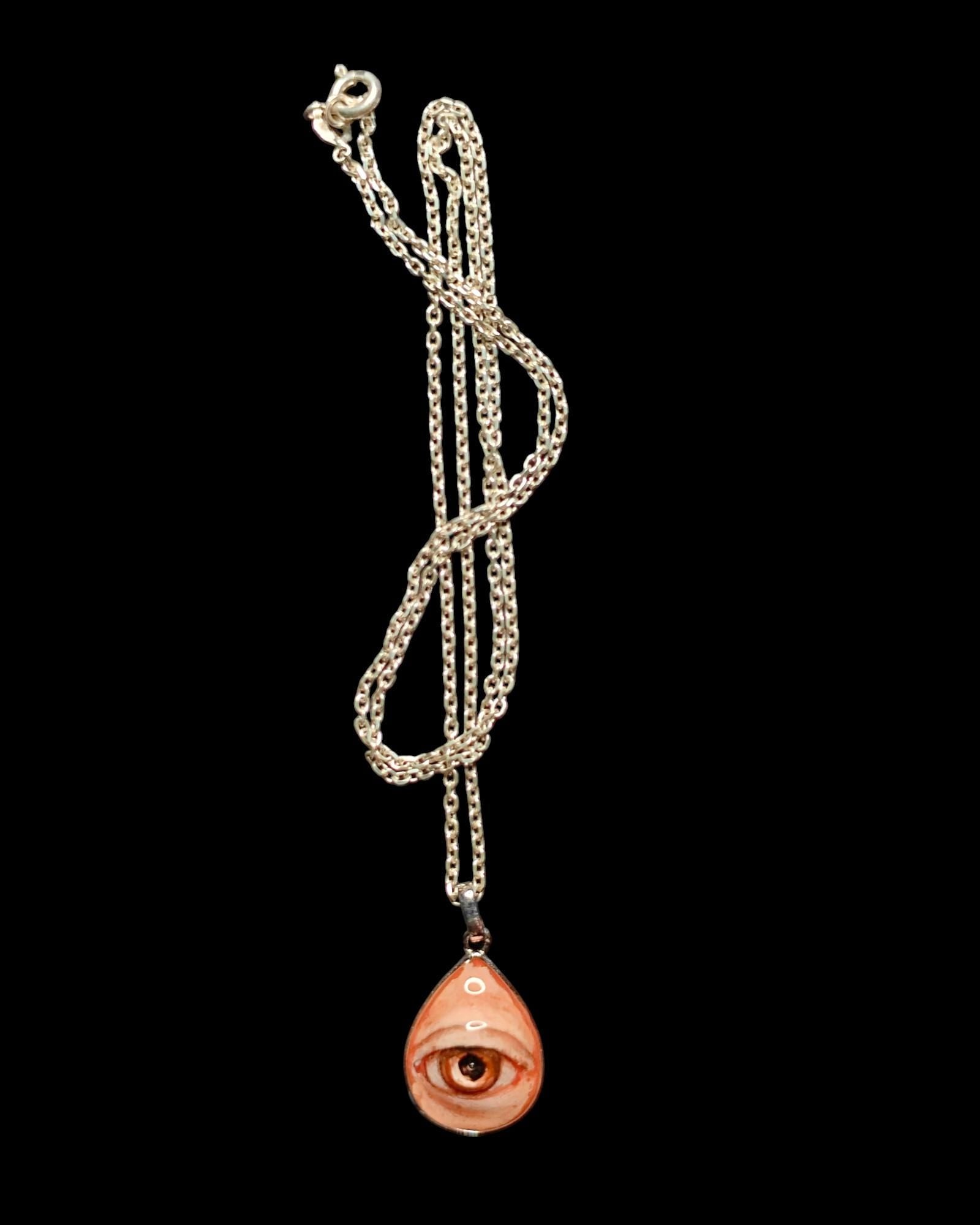 Eye Necklace ā Handmade Clay & Resin Surreal Statement Jewelry, Sculptural Wearable Art with Sterling Silver S925 Pendant / Chain